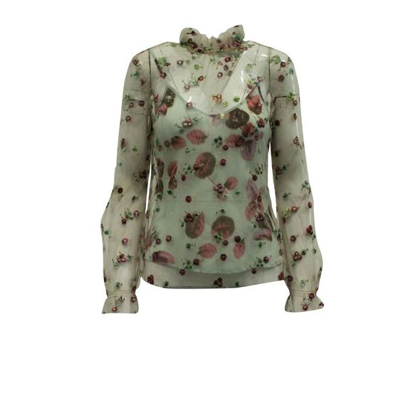Luisa Beccaria Floral Embroidered Mesh Blouse in Multicolor Polyester - Picture 1 of 7